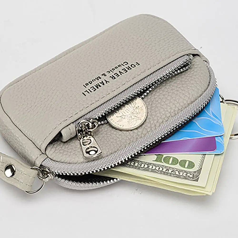 Portable Softer Leather Money Coin Purse Wear-resistant Zipper Wallet Money Bag Waterproof Credit Card Holoder Student