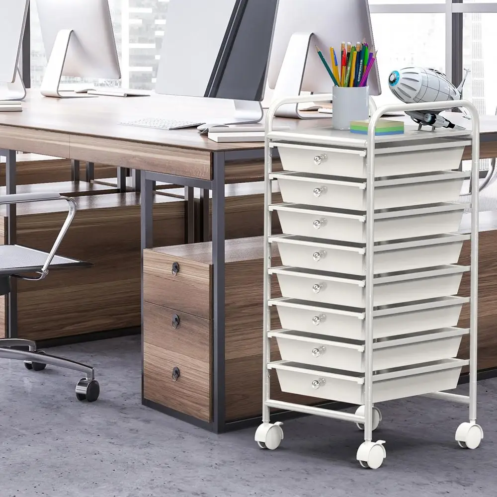 8-Drawer Mobile Storage Cart for Arts & Crafts, White