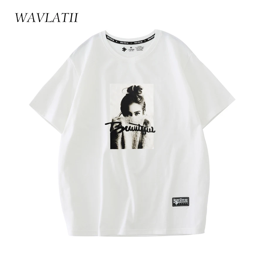 Wavlatii-レディースピンクホワイト半袖Tシャツ,カジュアルでトレンディなサマートップ,100% コットン,グリーン,wt2218