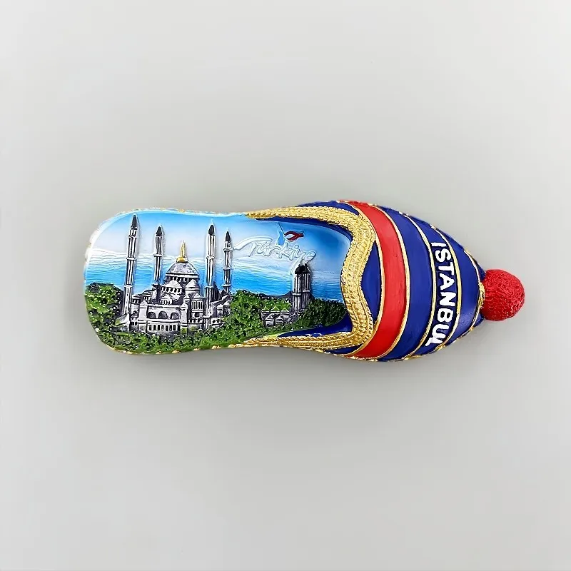 Creative landmark in Istanbul, Türkiye Blue mosque building Embroidered shoes refrigerator sticker