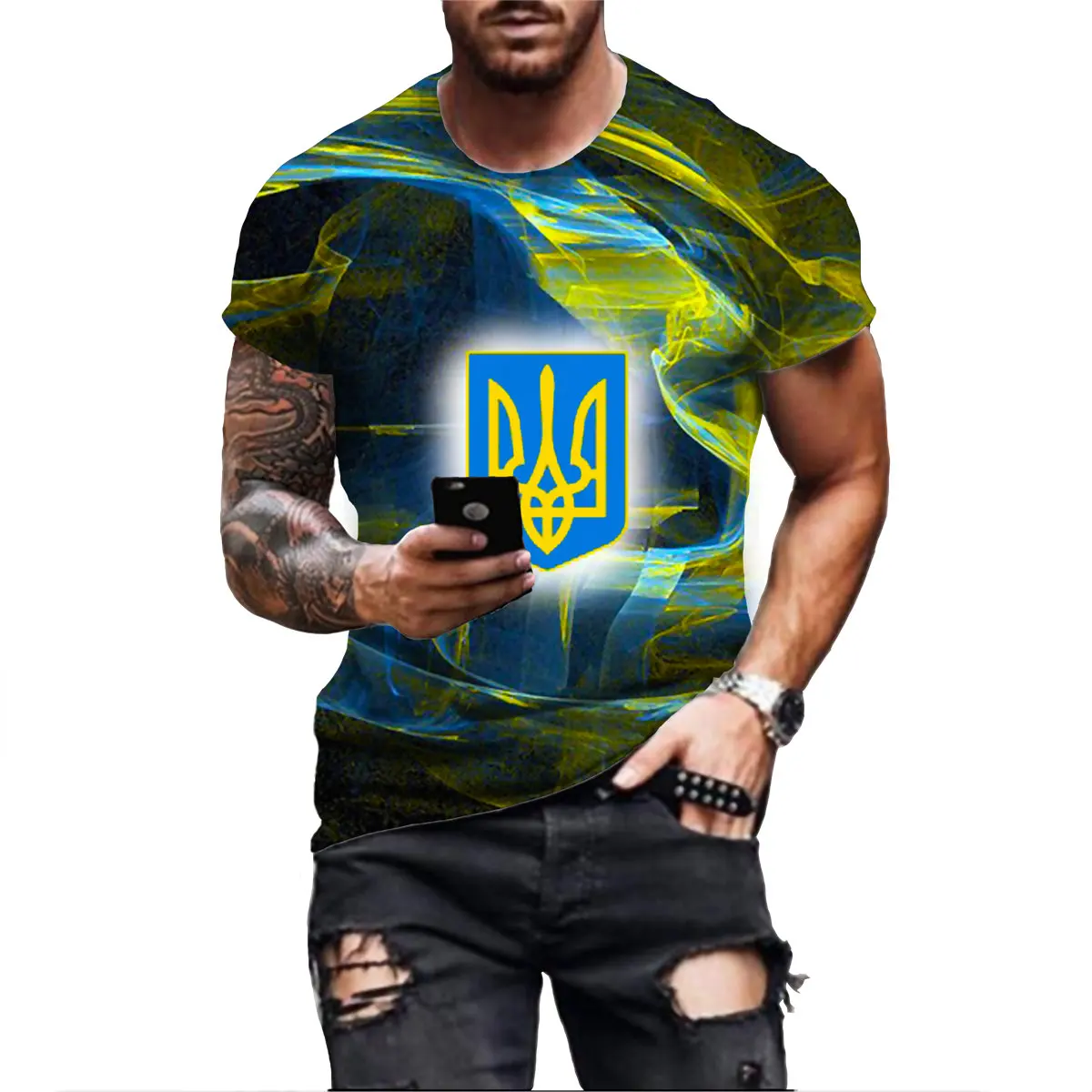 Ukraine Flag Men's New 3d Printing T-shirt Summer Fashion Retro Harajuku Round Neck Casual Personality Loose Oversized