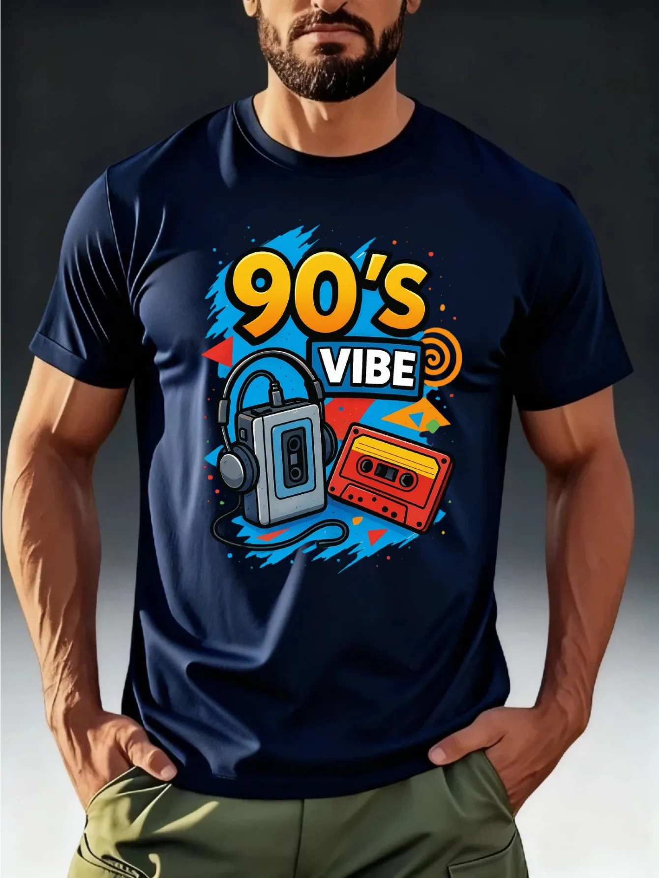 Retro Portable Cassette Men's Short-Sleeve T-Shirt with Vibrant 90s Nostalgia Theme for Casual Comfortable Wear