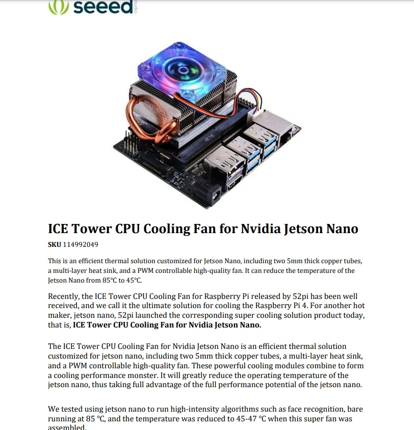 114992049 ICE Tower CPU Cooling Fan for Nvidia Jetson Nano ICE Tower CPU Cooling Fan