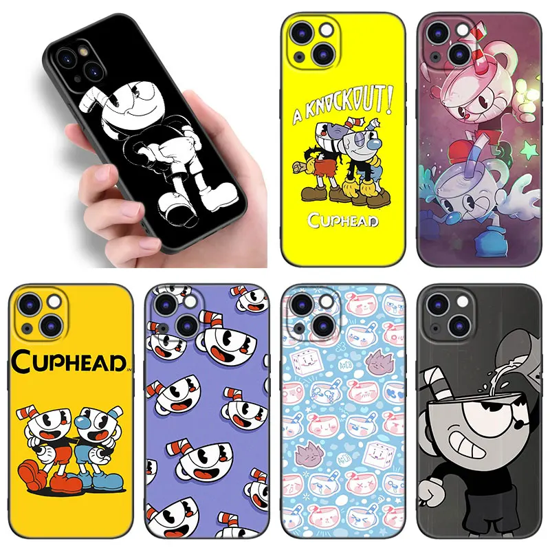 Cute Cuphead Phone Case For Apple iPhone 12 13 Mini 11 14 Pro XS Max 6S 6 7 8 Plus 5S X XR SE 2020 2022 Soft TPU Black Cover