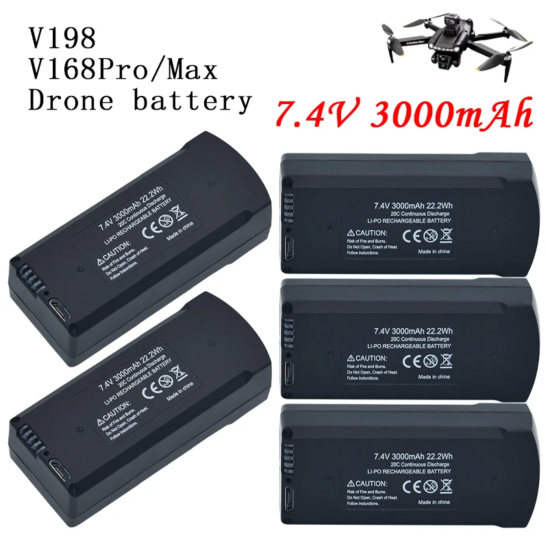 Original 7,4V 3000mAh Lipo-Akku V198 MAX PRO 8K Drohnen-Akkupack, geeignet als Ersatzteil für V198 GPS RC Quadcopter