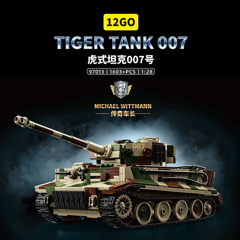 

1603pcs Legendary Tank Model WWII Weitmann Tiger Tank 007 Block Set with 5 Figures Adult and Children Toys Gift
