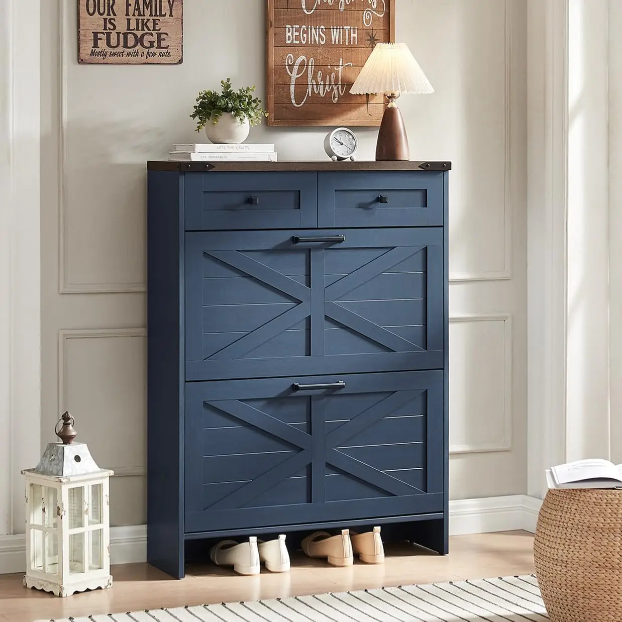 Shoe Cabinet Two Flip Drawers Two Storage Drawers Farmhouse