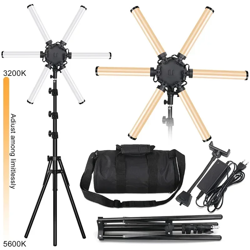 

Top Fashion "Glamcor Tripod Ring Light 2 Tube Light For Photography Six Arm Half moon light Led