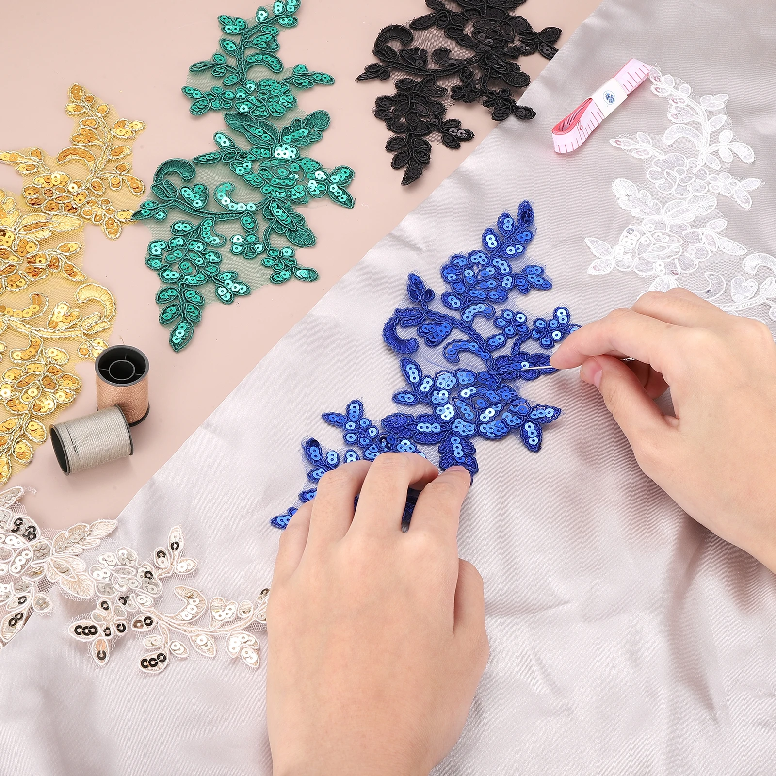 23x10 cm Flower Lace Appliques 3D Embroidery Lace Patch Sewing Addition Embellishments for Wedding Bridal Dress DIY Decor 4Pcs