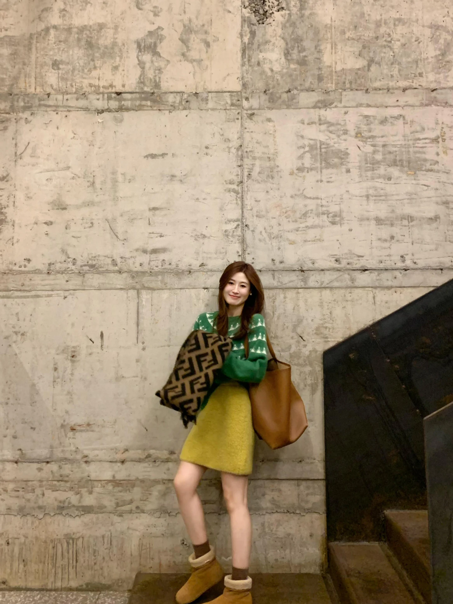 

Retro Fair Isle Knitted Sweater Women's Autumn Winter Yellow High Waist Slim Fit f Skirt Two Piece Set round Ne Pullover