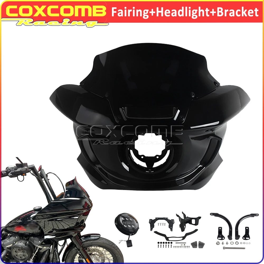 

Motorcycle Front Light Cowl Mask Headlight Fairing Support Bracket For Harley Softail Low Rider FXLR FXLRS 5.75inch LED Headlamp