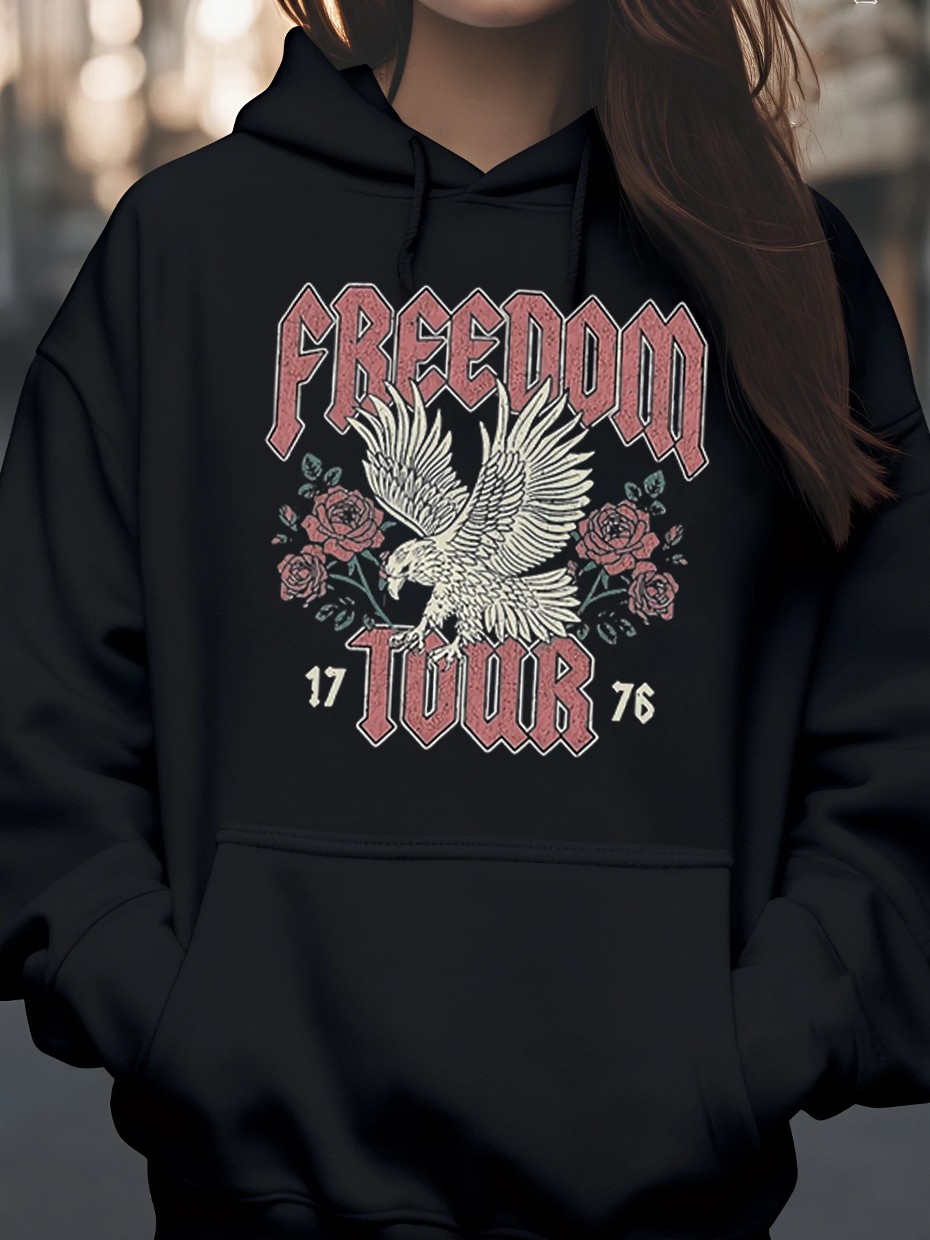 سترة بقلنسوة بطبعة Freedom Tour Eagle Rose لعيد الاستقلال للجنسين