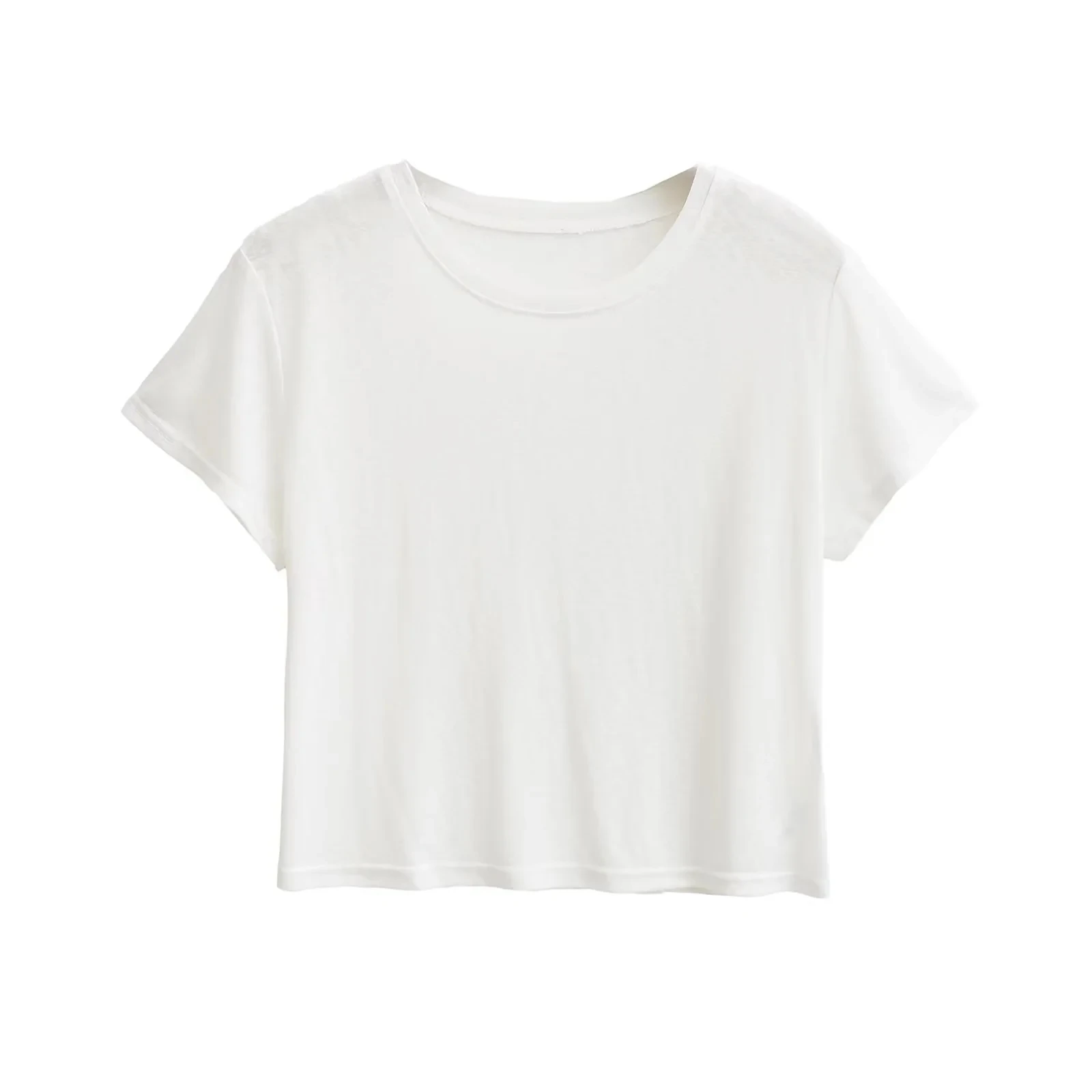 Damska koszulka bazowa Slim Fit z okrągłym dekoltem, oddychająca, wygodna, z wysokim stanem, idealna na lato - nowość.