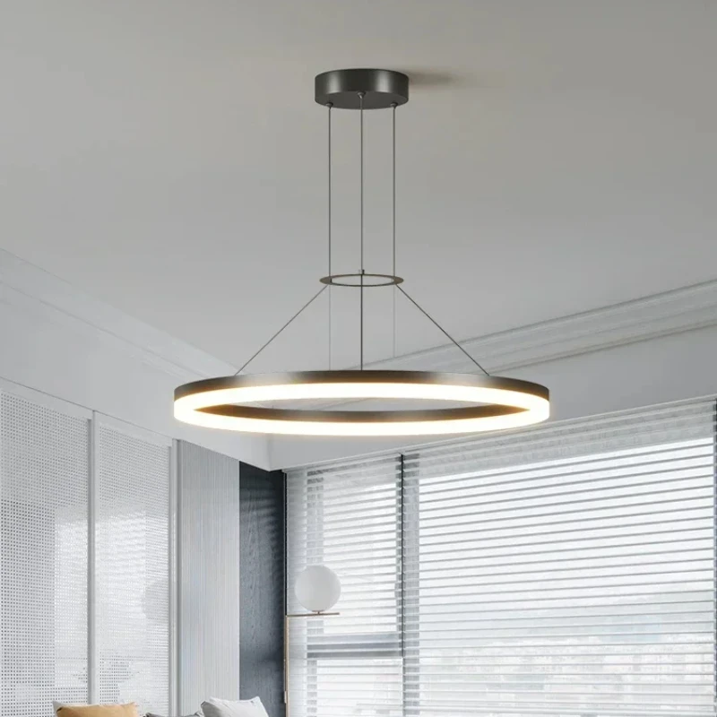 

Nordic Designer Led Ring Chandelier Modern Minimalist Black Lamps For Dining Living Room Villa Bedroom Kitchen Island Lamp