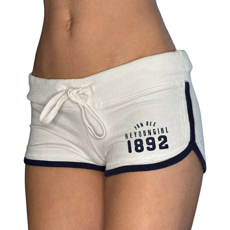 Casual Sports Shorts Women Style Low Waisted Drawstring Shorts 2024 American Hot Girl Contrasting Color Tied Edge Hip Hugging