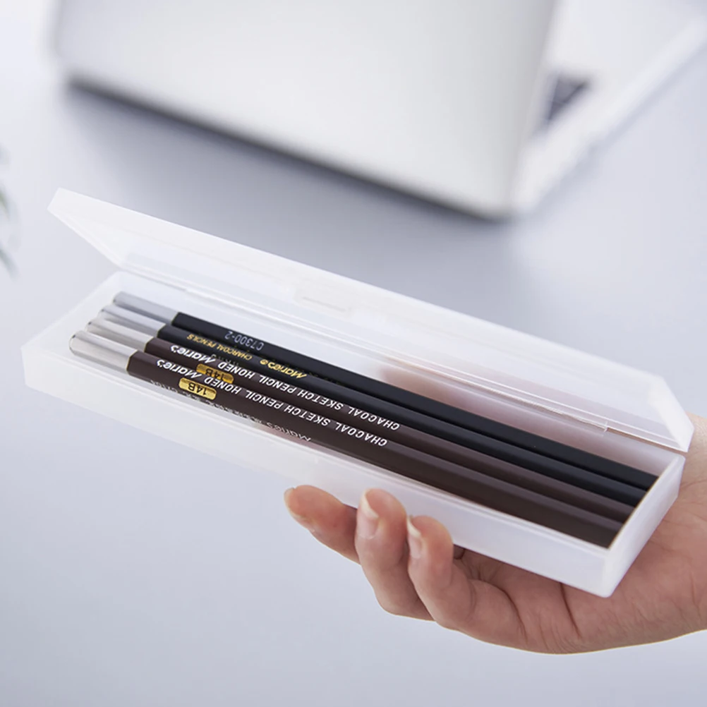 

2pcs Plastic Pencil Case 19.5*6.5*2.5Cm Frosty Transparent Dual Compartment Lightweight Storage Pouch For School Office Travel