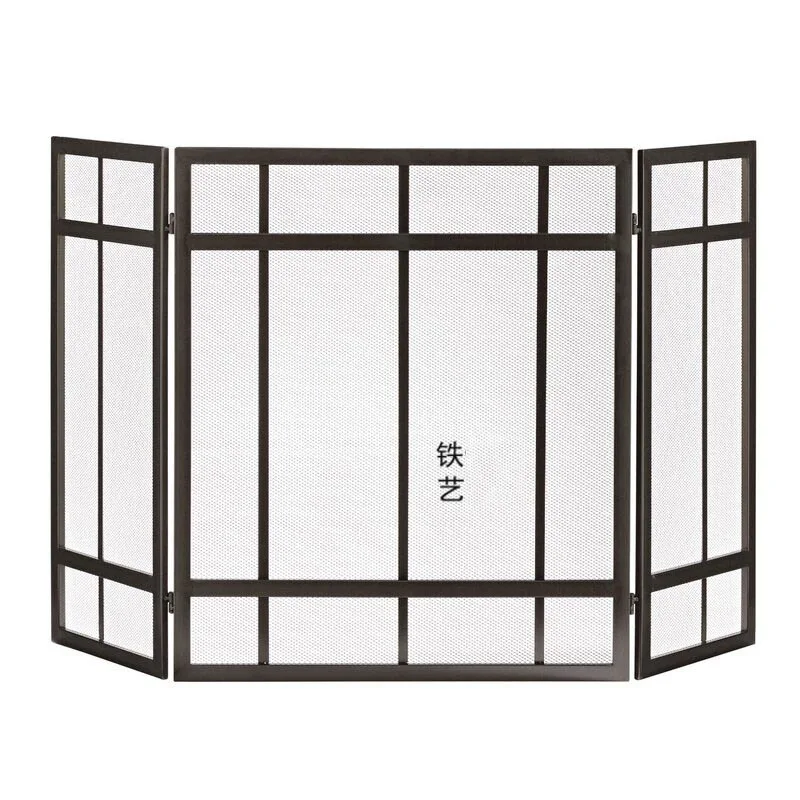 Simple black home  wrought iron fireplace three-fold screen decoration with mesh partition fireproof fireplace bar new