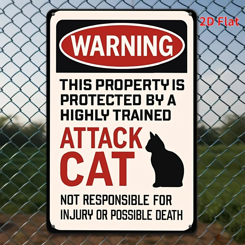 Cat Warning Sign, Fun Gift for Pet Lovers, Home Wall Decor,This Property Is Protected by Cats, Quirky Animal Attention Sign