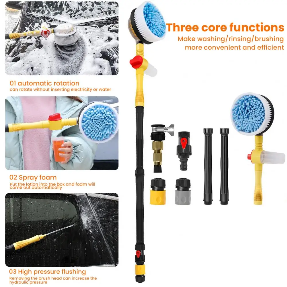 Microfiber Nylon Towel Car Brush Auto Rotating Car Wash Brush with Long Handle 360 Degree Spin Mop for Effortless for Ultimate