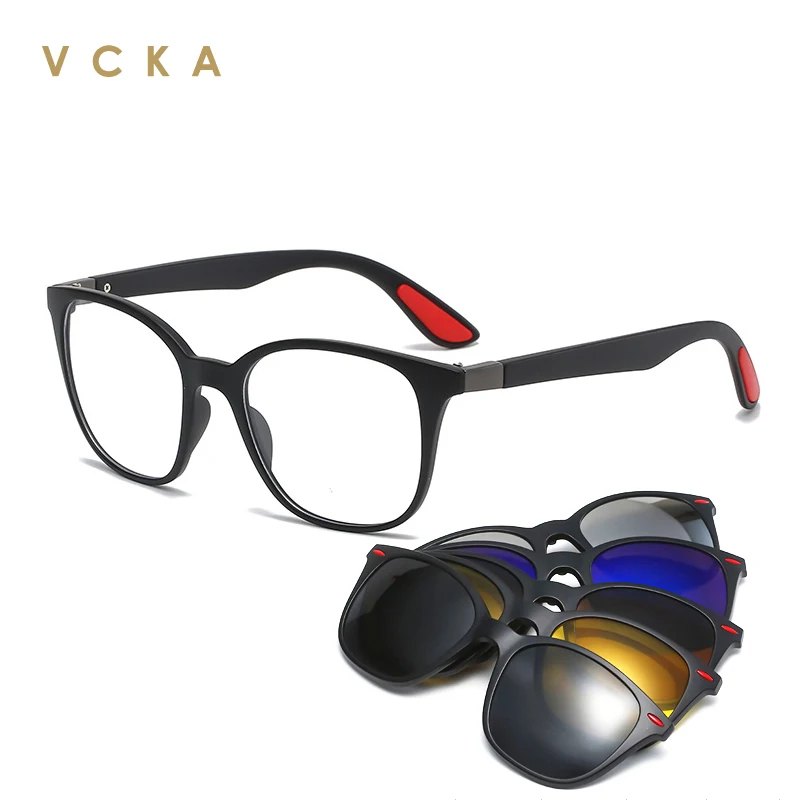 

VCKA 6 In 1 Polarized Sunglasses Men Women Magnetic Clip On Glasses TR90 Optical Prescription Eyeglass Frames Magnet Eyewear