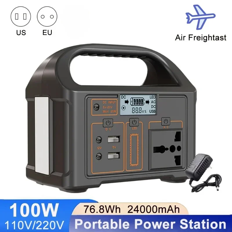 100W Portable Power Station 24000mAh LiFePO4 battery 220V/110V Solar Power Generator Outdoor Emergency Mobile Power Bank Camping