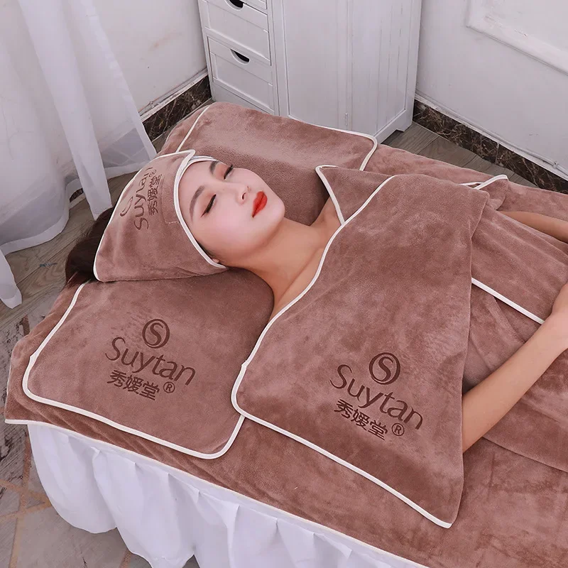 Headband Bathrobe Massage Bed Cover and Facial Towel Pack Luxury Beauty Salon Towel Set  Bath Towel