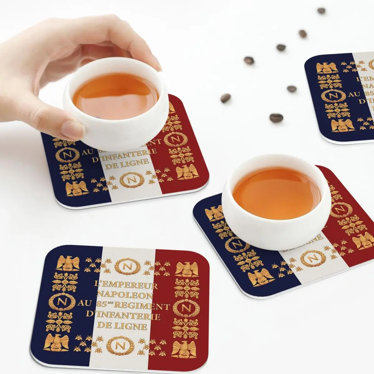 

Наполеонский французский 85-й полковый флаг, подставки, кухонные салфетки, изоляционные кофейные коврики для чашек, декор, домашняя посуда, подушечки, набор из 4 шт.