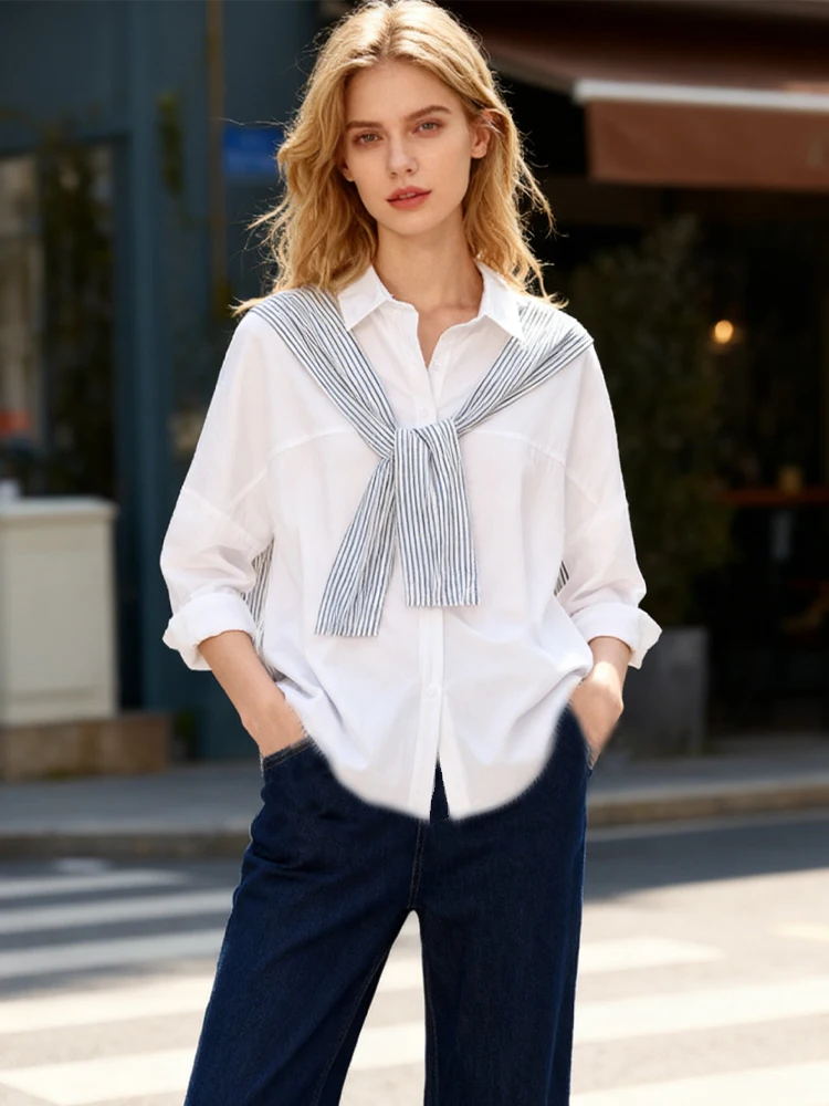 

New Casual Faux Two-Piece Tie-Up Striped Top Button Shirt Versatile Commuting Women's Clothing Korean Fashion Items Top Cardigan