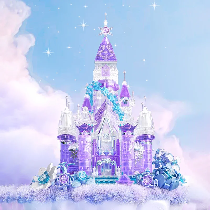 Starry Moon Castle Fairy Tale Princess Dream Castle Streetscape Model Bricks Set With Light Desktop Deco Kids DIY Toys Gifts