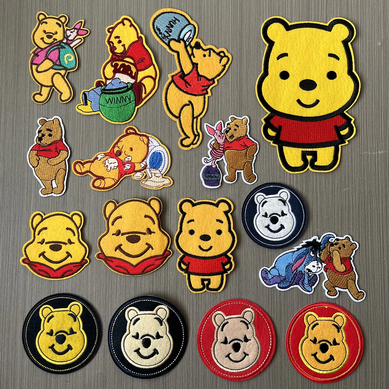 

Wholesale 16Pcs Cartoon Cute Bear Winnie the Pooh Patch For DIY Sew on Child Clothe Ironing Patches Jeans Embroidered Applique