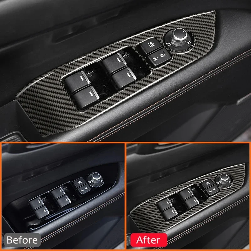 For Mazda CX-5 2017-2020 Carbon Fiber 4PCS Car Window Lifter Switch Control Panel Frame Trim Cover Interior Decoration Sticker