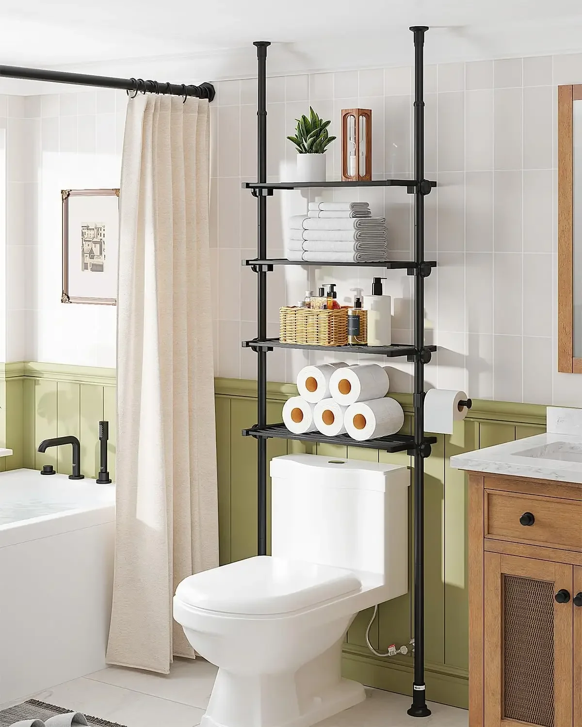 

Over The Toilet Storage Shelf, 4-Tier Ample Over Toilet Bathroom Organizer and Storage,Tension Mounted Above Toilet Storage