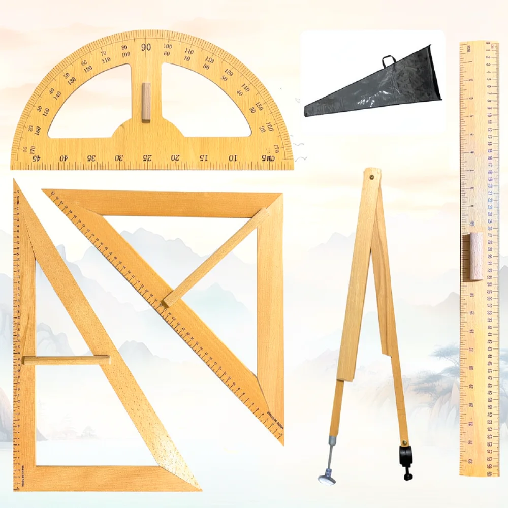 Educational Wooden Drafting Instrument Kit Solid Beech Ruler Protractor Compass For Geometry Drawing In School Classroom