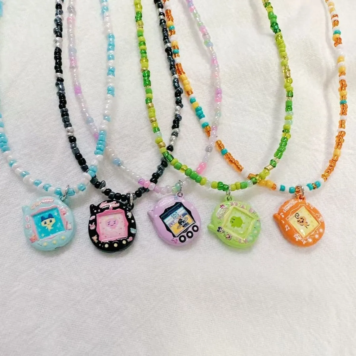 

Original Handmade Ttamagotchi Mini Bead Necklace With Collarbone Chain And Pendant Accessories