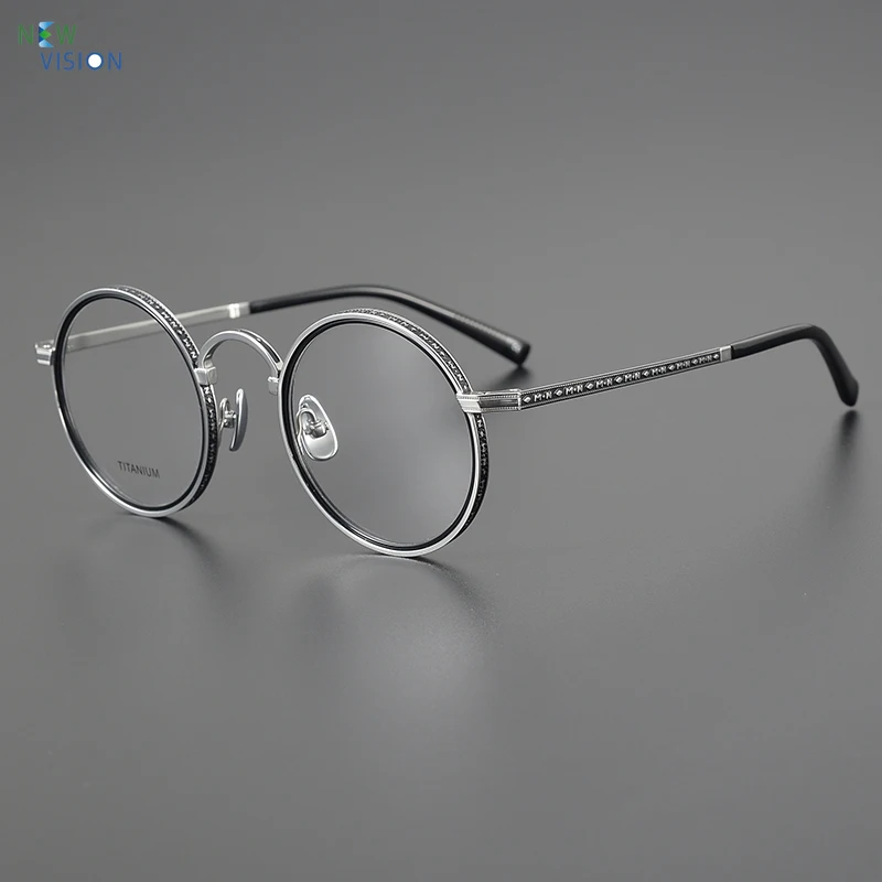 

2025 Vintage Carved Round Women Eyeglass Frame Pure Titanium High-quality Glasses Men Optical Support Myopia Prescription Lenses