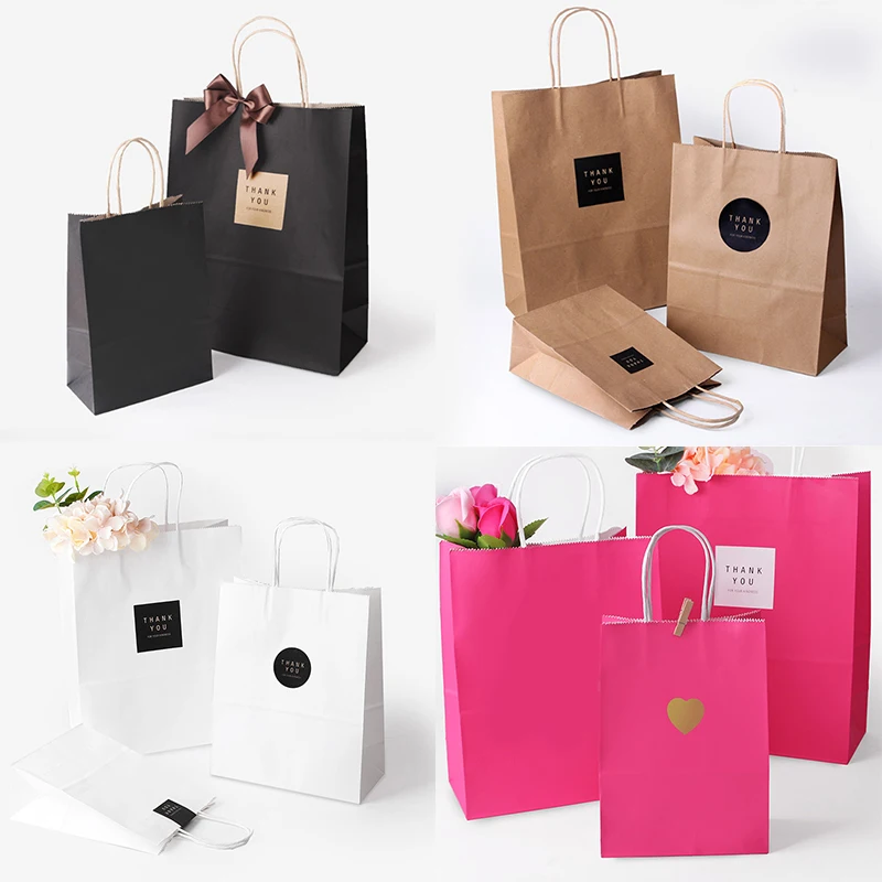 10 Pcs Mini Small Middle Large Big Kraft Paper Bag with Handles Festival Gift Bag High Quality Candy Shopping Bags 15x21x8cm