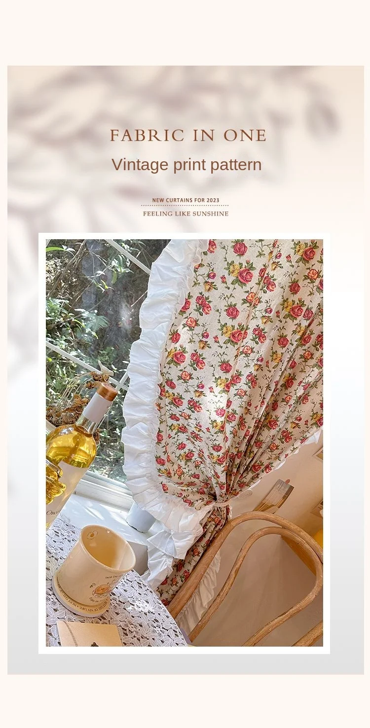 Amerikanische Rüschen vorhänge, bedruckte Rosen schlafzimmer im französischen Landschafts stil aus Spitze, Erkerfenster im Ins-Stil, Bildschirm vorhänge – Detail 5