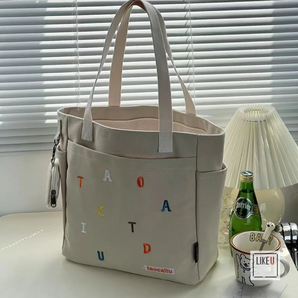 Women Casual Large Capactiy Shoulder Bag Handbag High Quality Exquisite GIrl‘s School Bags Tote Bag With Zipper Shopping Bag