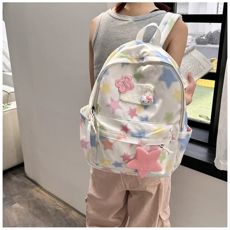 Sanurgente-Cartable étudiant Hello Kitty, sac à dos une pièce, épaule rose, léger, grande capacité, dessin animé mignon, nouveau