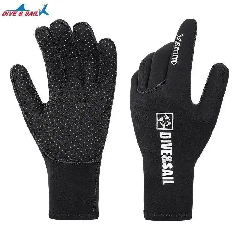 5mm Neoprene Diving Swimming Gloves， Non-Slip Anti Scratch Winter Keep Warm Mittens Underwater Sports Hunting Gloves
