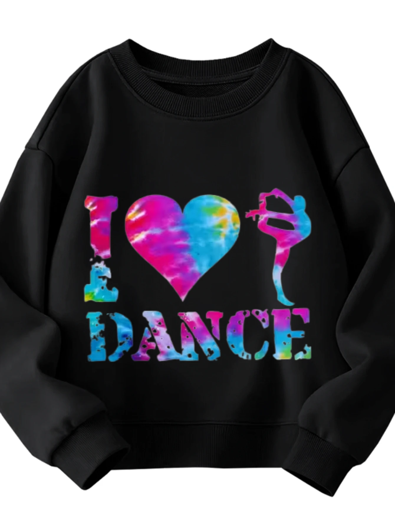 سويت شيرت للأطفال برقبة دائرية وصبغ التعادل I Love Dance Dancer Silhouette للجنسين بلوفر أبيض جرافيك لمحبي الرقص