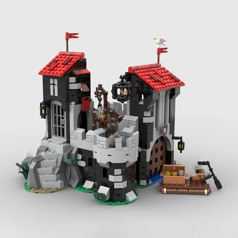 

1018 деталей: Модульный конструктор MOC «Замок Волчья Крепость» в средневековом стиле, креативные ретро-блоки для сборки, игрушки, подарки на Рождество для детей