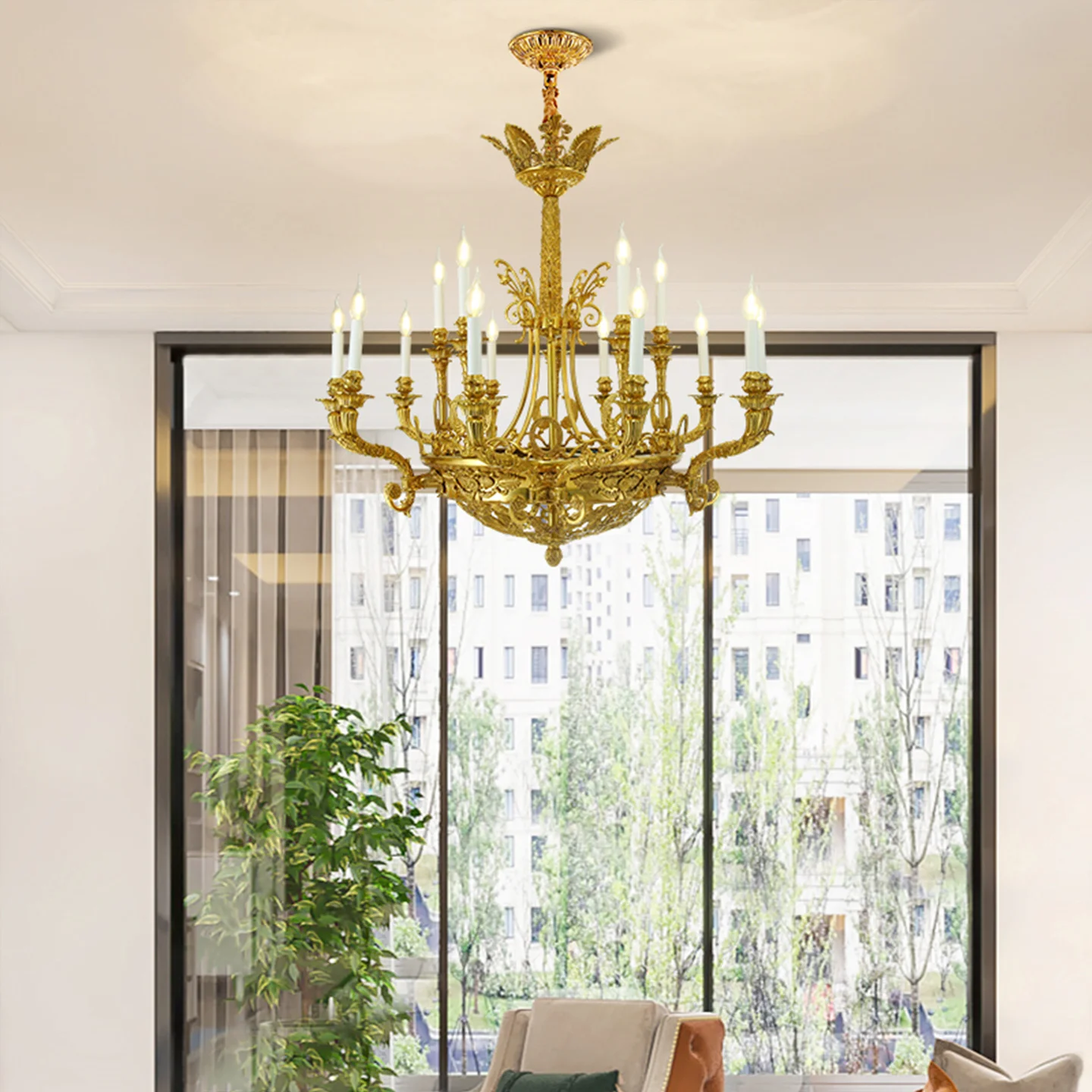 European Baroque Retro Living Room Villa Indoor Dewaxed Copper Chandelier Dining Room Hotel Banquet Hall Big Pendant Light