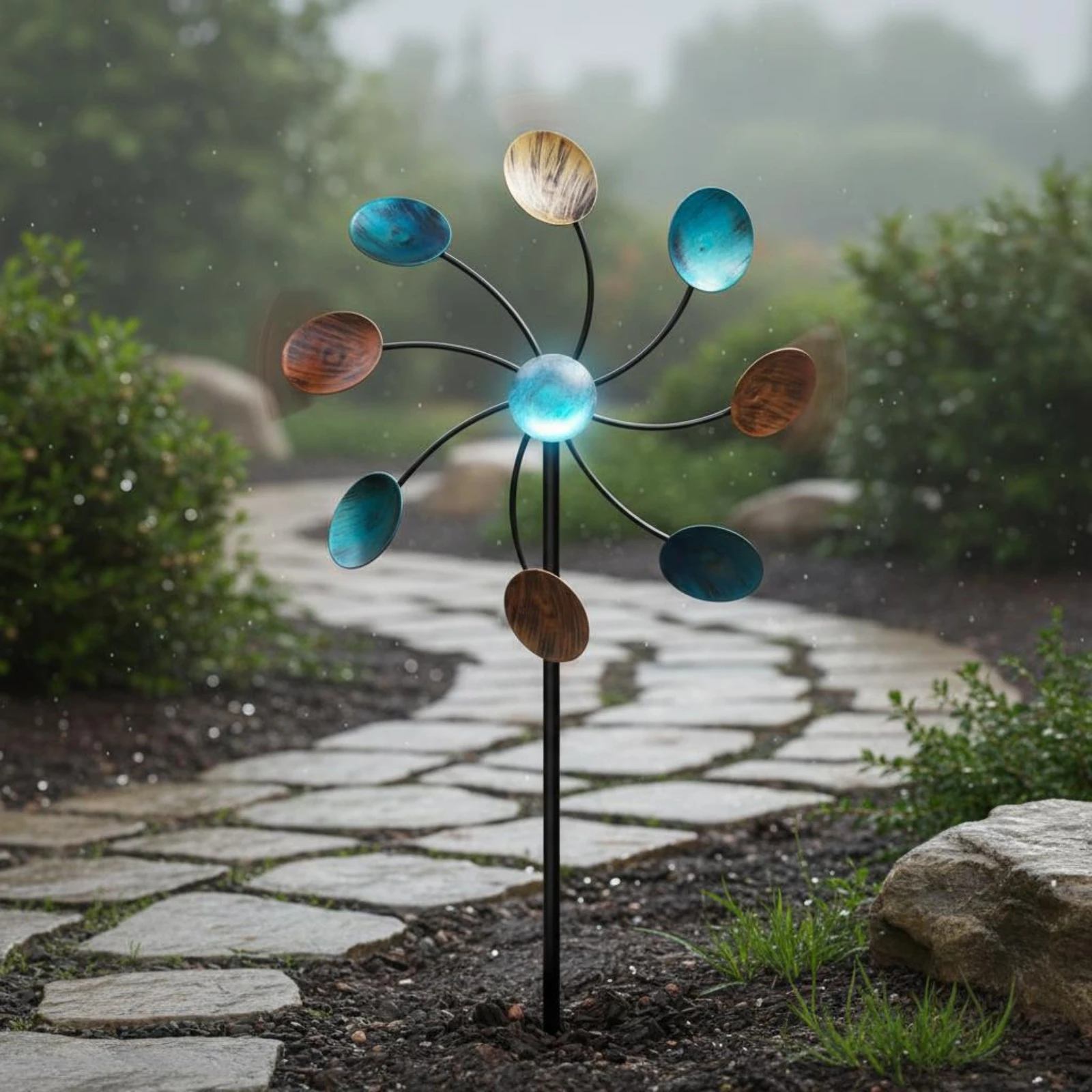 Rotating Garden Outdoor Wind Sculpture Weather-Resistant Multi-Color Wind Sculpture Stake Dynamic Wind Rotator Easy Assembly