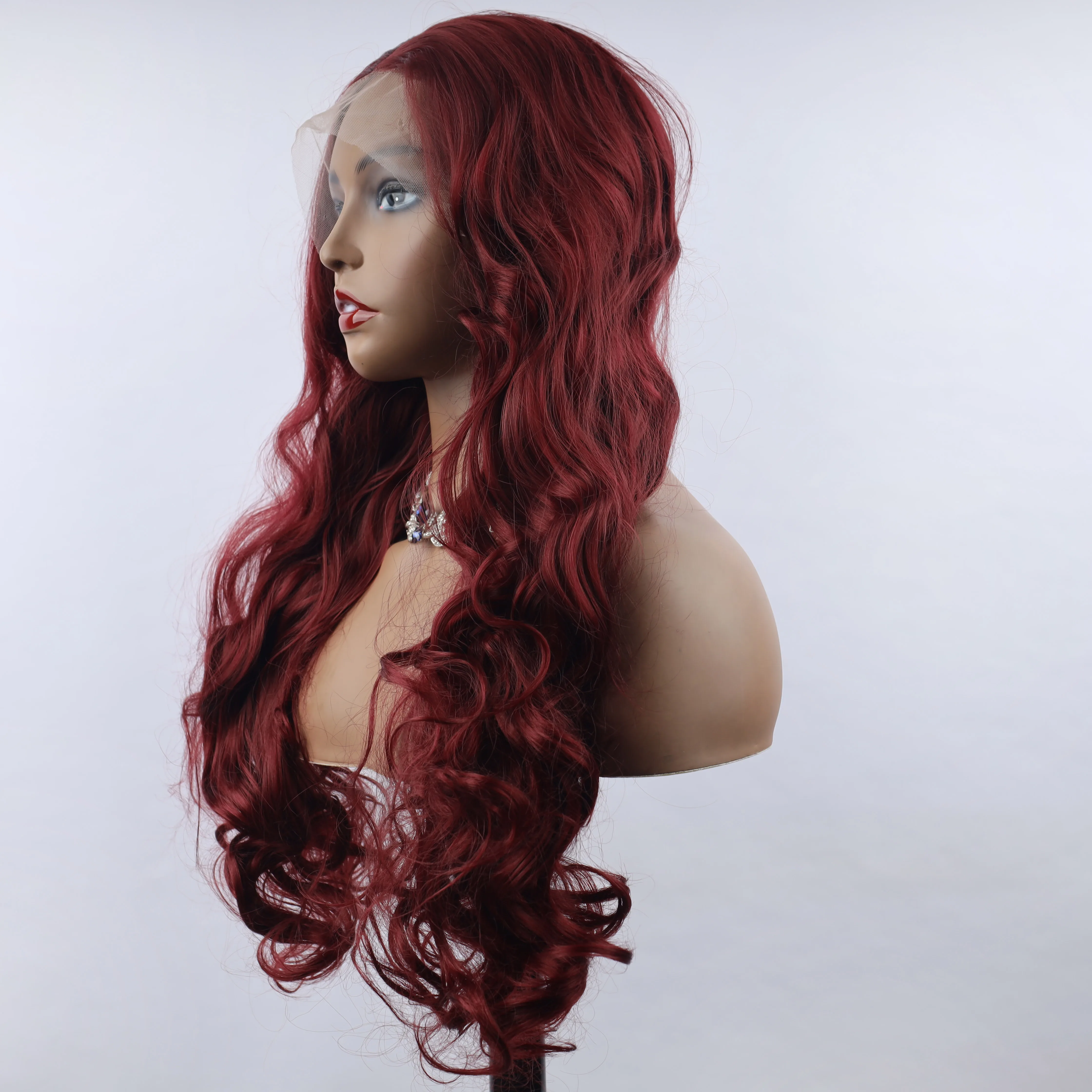 oley Fashion Curly Wig Synthetic Lace Front Wigs Crimson Female Lace Wig 13X3 For Black Women Cosplay Hair Daily Use