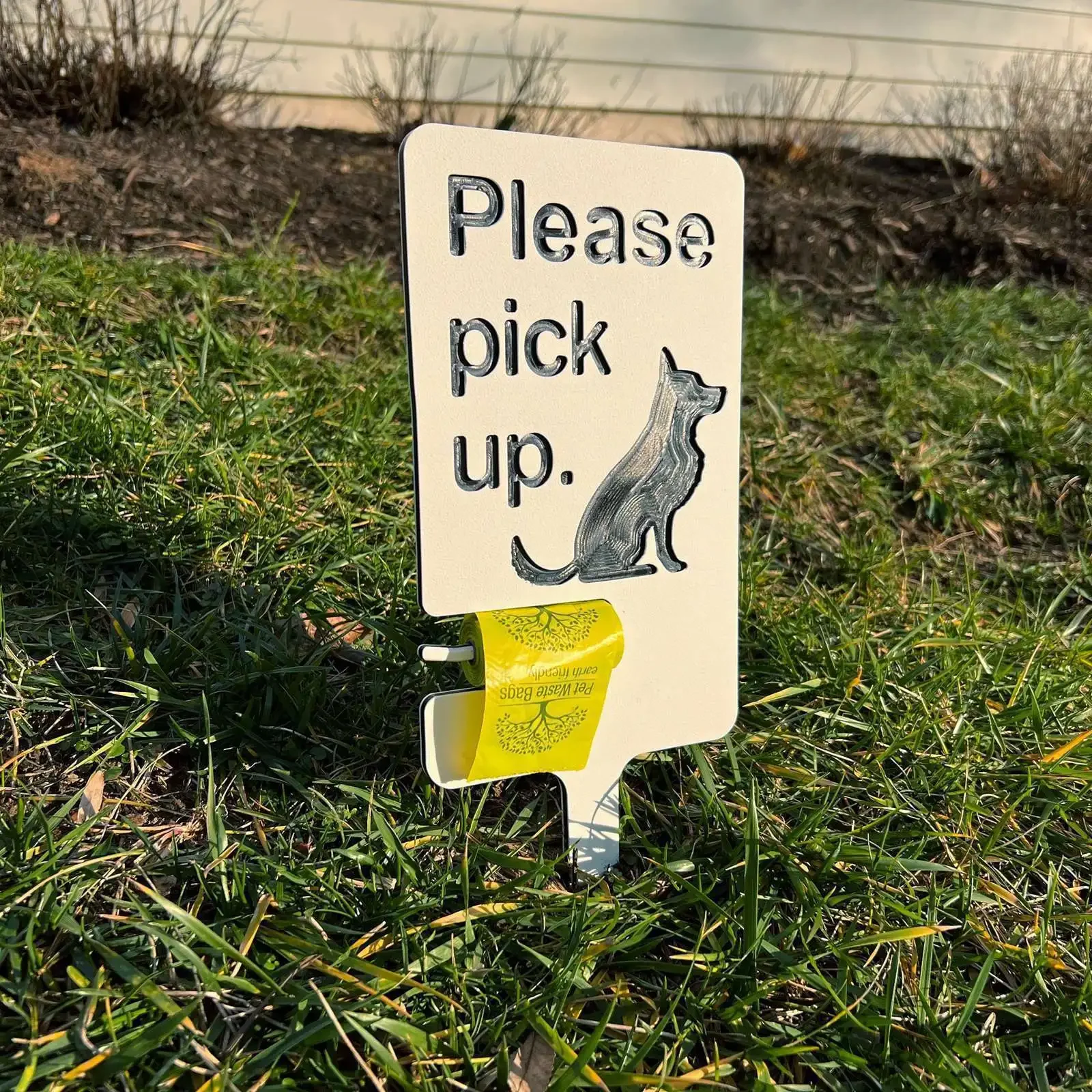Dog Poop Sign with Bag Holder Outdoor Pickup Instructions Wooden Sign Pet Clean Up After Poop