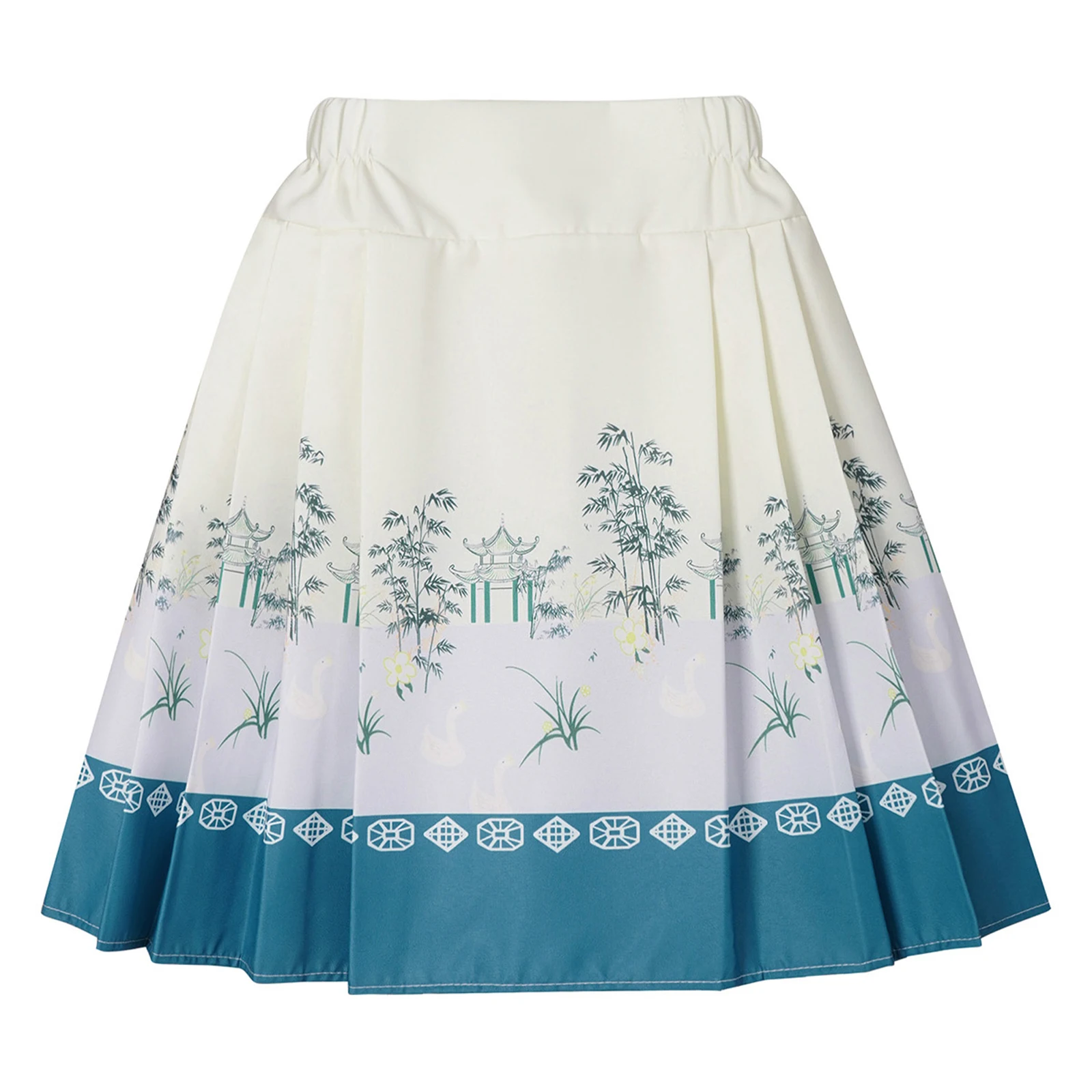 

Kids Girls Chinese Style Horse-Face Skirt Traditional Clothing A-Line Printed Pleated Skirts for Halloween Theme Party Dailywear