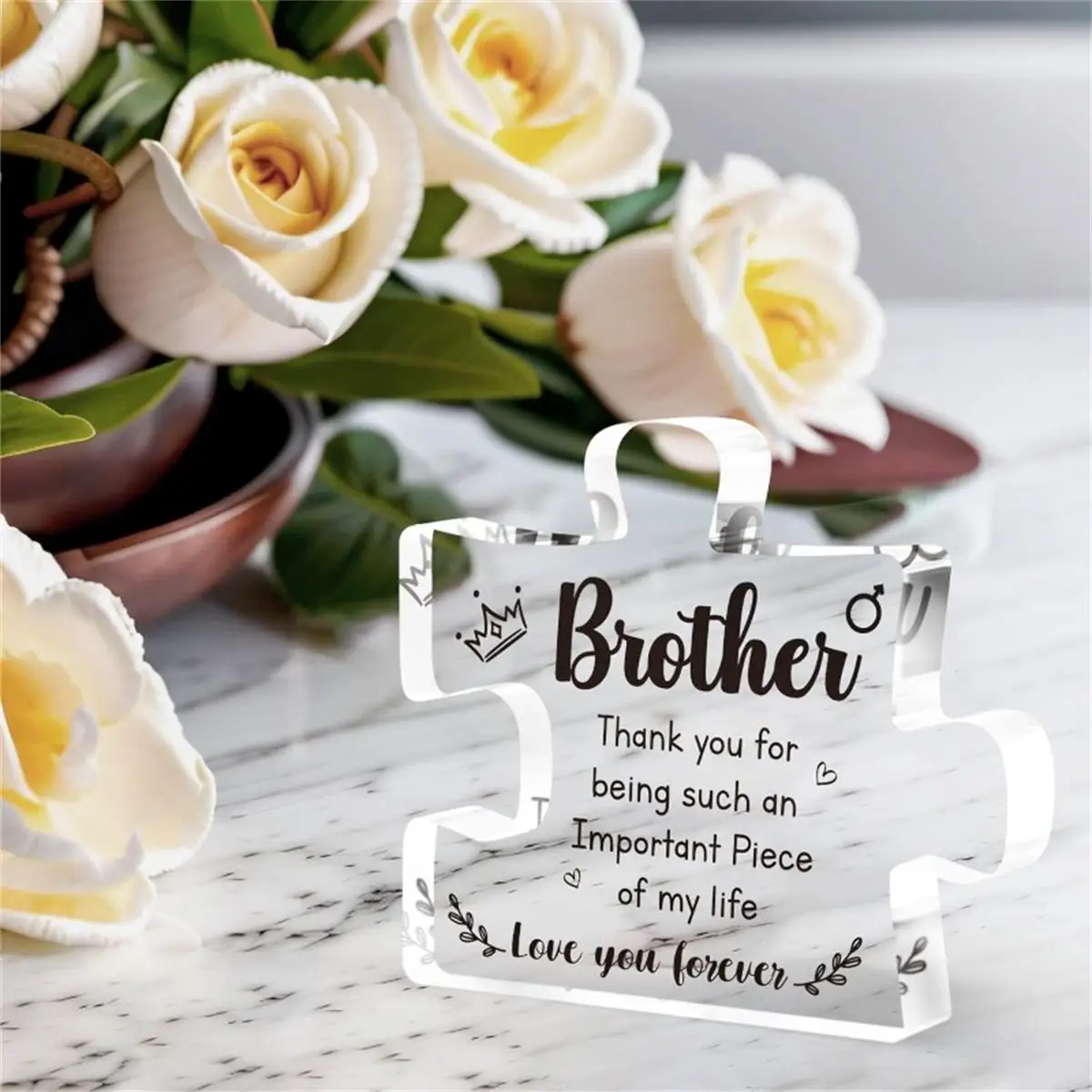 Acrylic Block Puzzle Plaque Decorations - Delicate Brother Gifts from Sister - Thanksgiving New Year Birthday Gifts for Brother