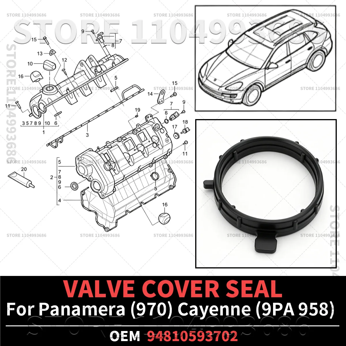 

For Porsche 2009-2018 Cayenne Base GTS Turbo S (9PA 92A) 2011-2016 Panamera GTS S Turbo (970) VALVE COVER SEAL OEM 94810593702