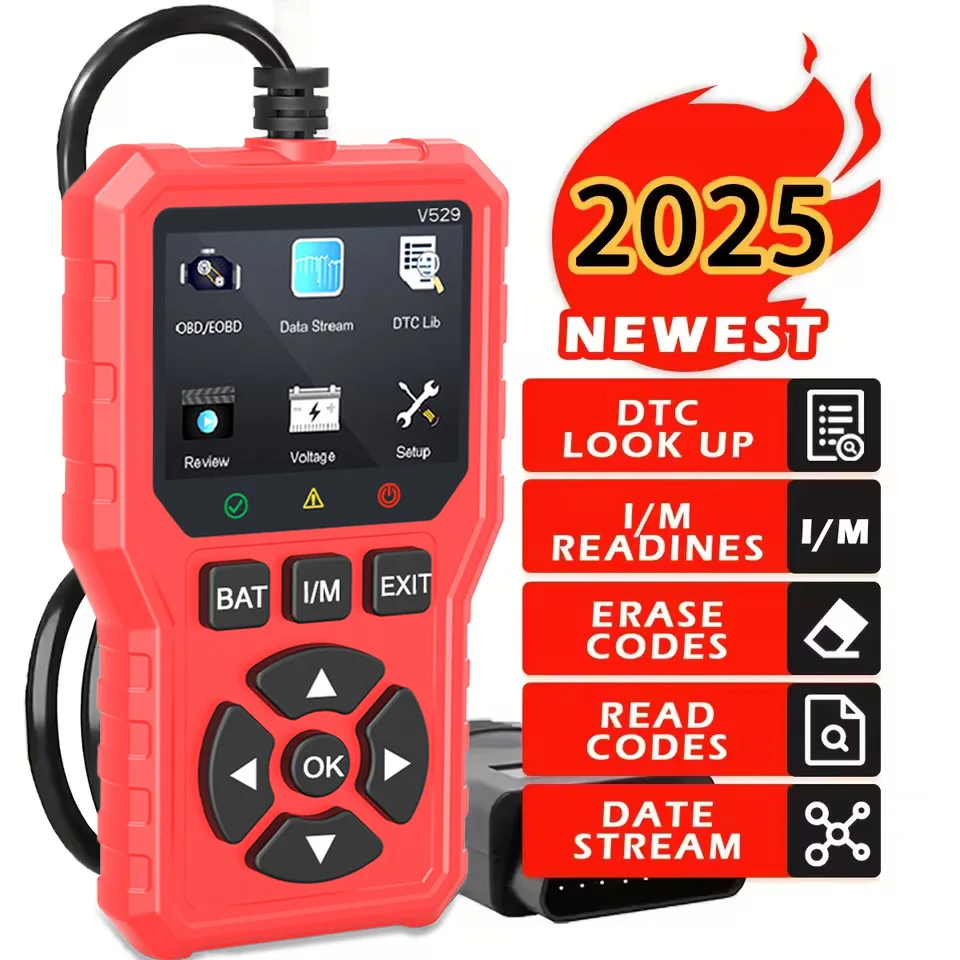 

V529 OBD2 Считыватель кодов неисправностей двигателя автомобиля Диагностический инструмент Профессиональный OBD-сканер с 2,8-дюймовым экраном